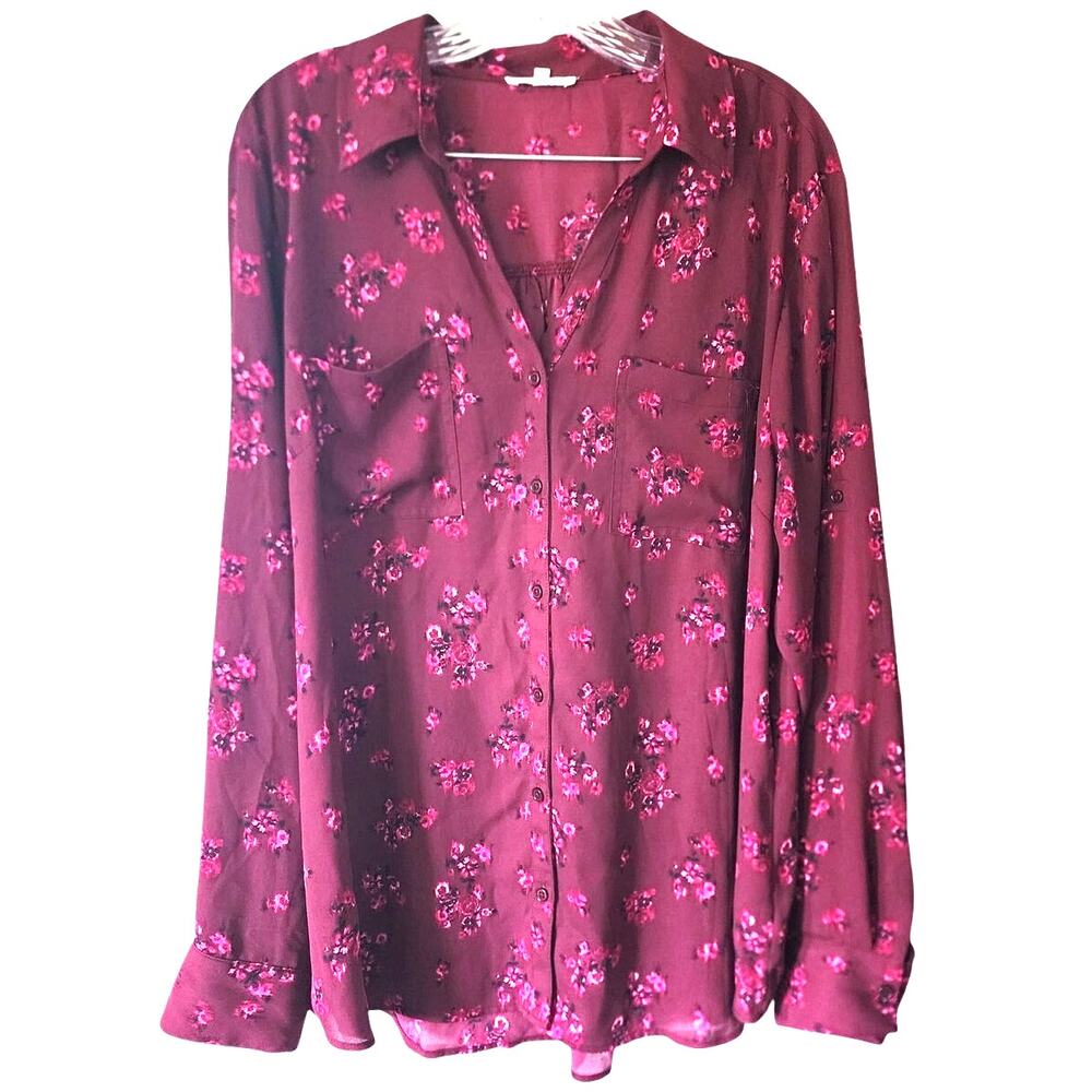 Maurices Semi Sheer Button Down Long Sleeve Blouse Plus Size XXL